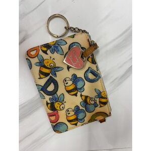 DOONEY & BOURKE Bumble Bee Coated Coin Purse Pouch Card Key Ring *NO Wrist Strap